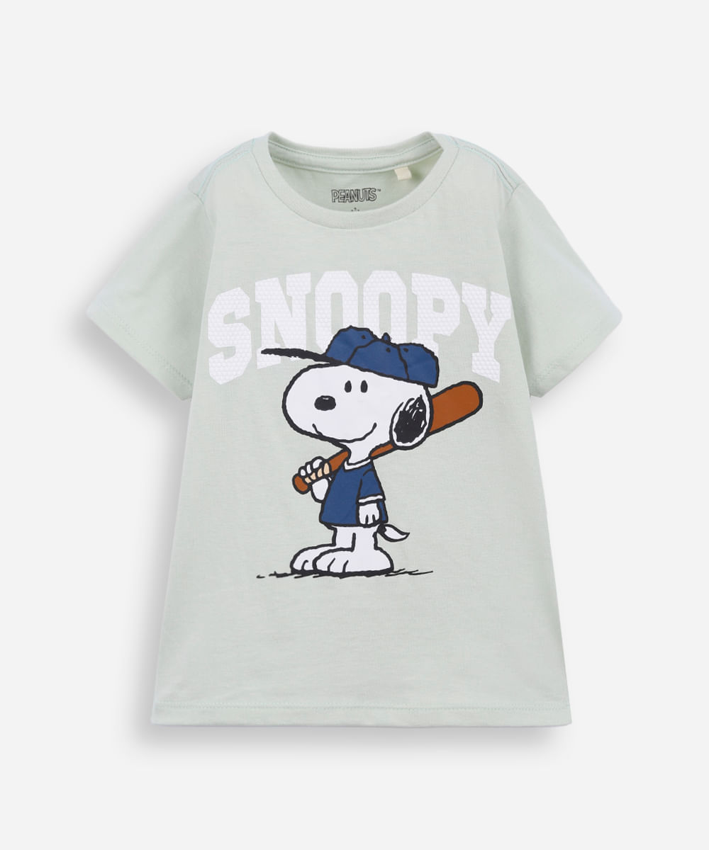 camiseta de algodão infantil texturizada snoopy verde