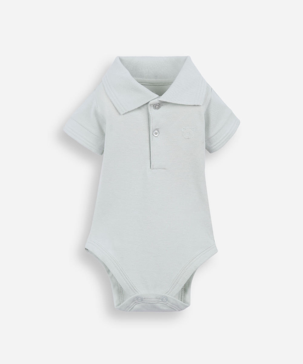 body polo infantil de algodão manga curta com bordado verde