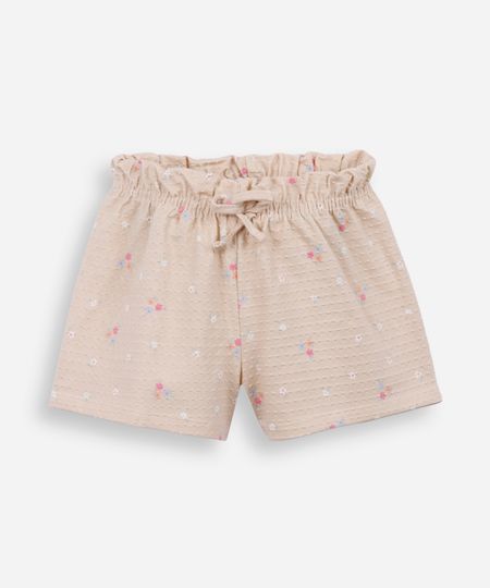 short infantil de algodão floral texturizado bege 2 short infantil de algodão floral texturizado bege 2