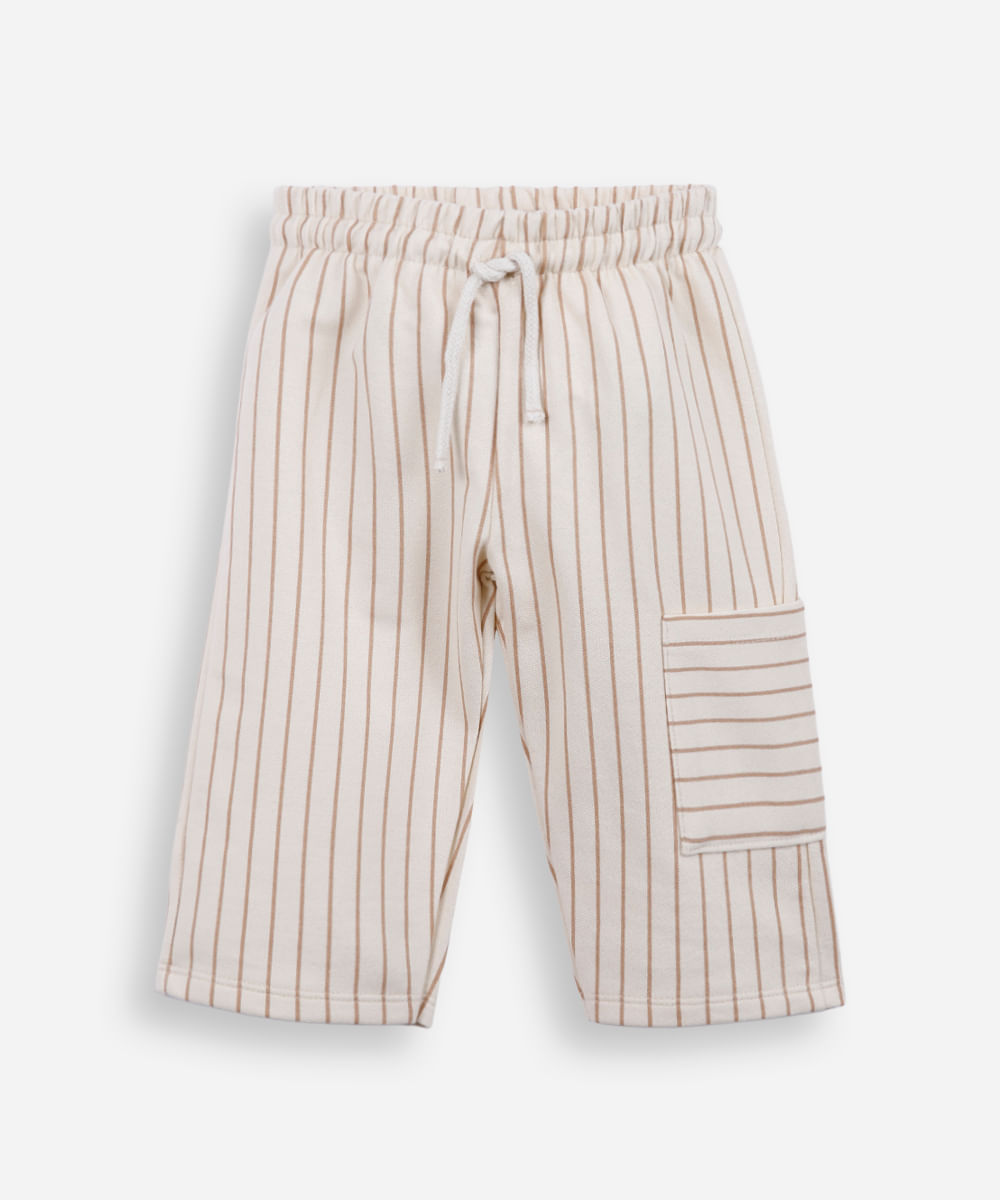 calça infantil de algodão listrada cós elástico colorido