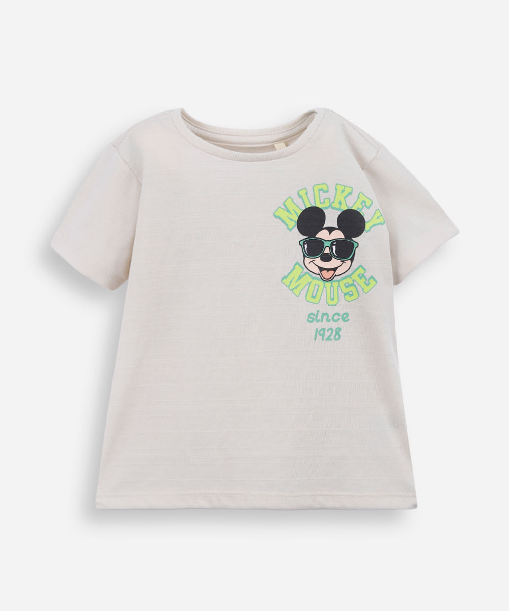 camiseta infantil com algodão mickey bege
