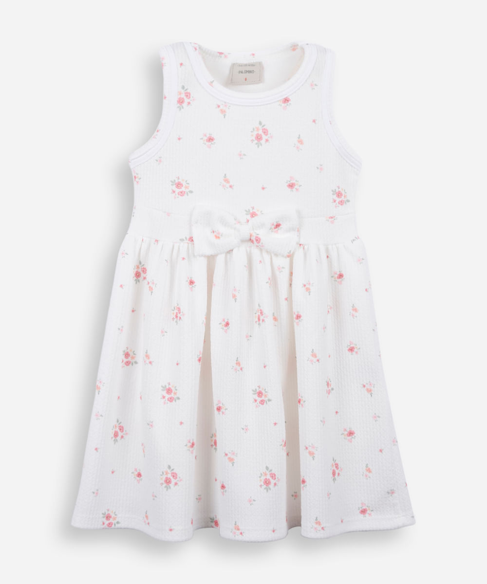 vestido infantil com laço texturizado floral colorido