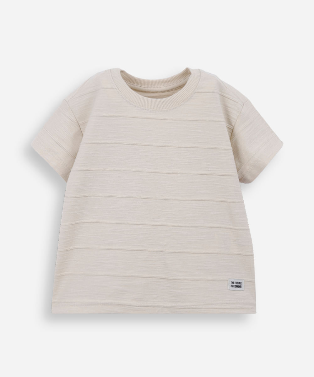 camiseta infantil de algodão texturizada bege