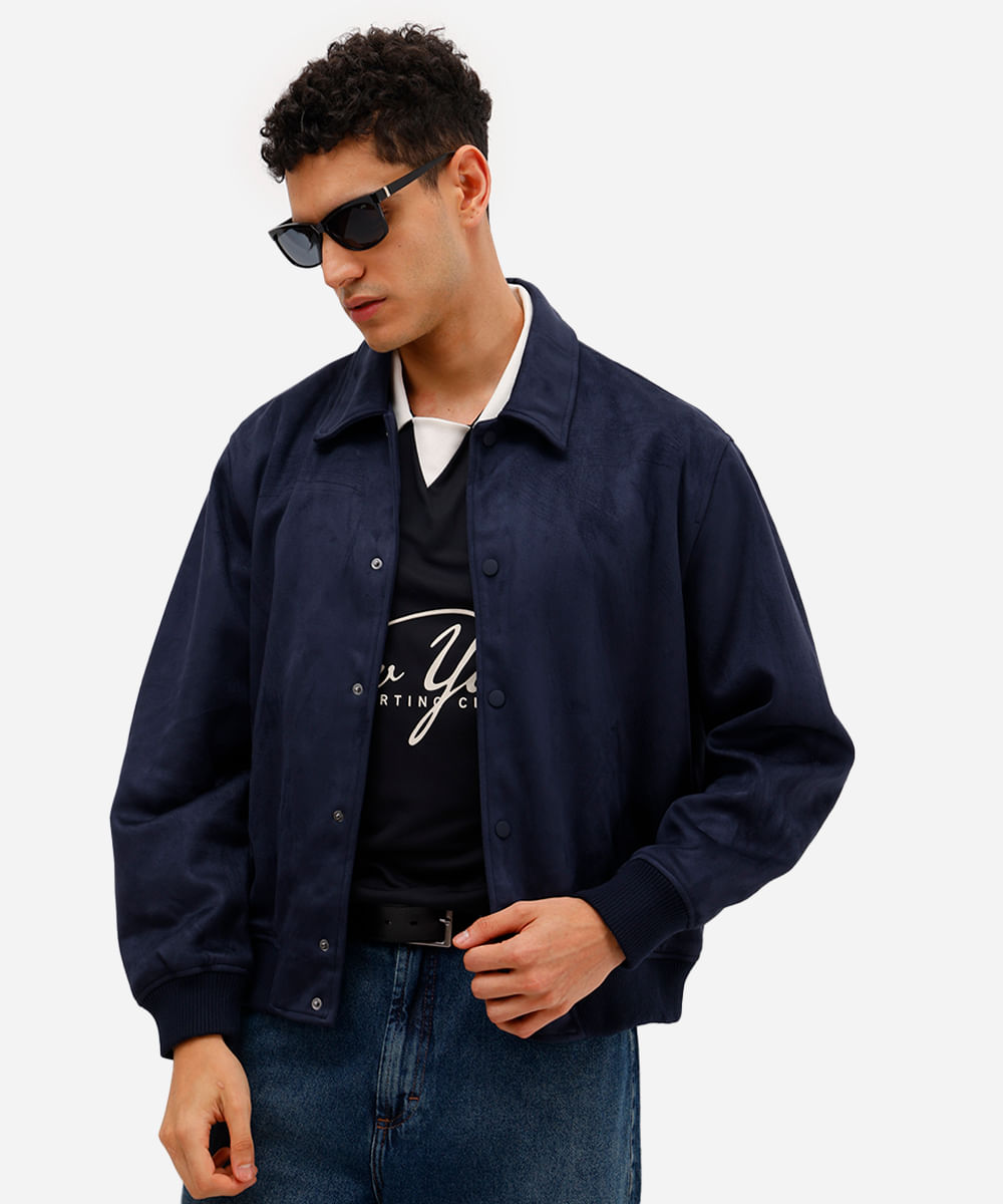 jaqueta bomber masculina de suede azul