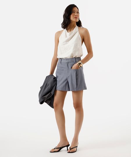 short feminino de alfaiataria chevron azul 46 short feminino de alfaiataria chevron azul 46