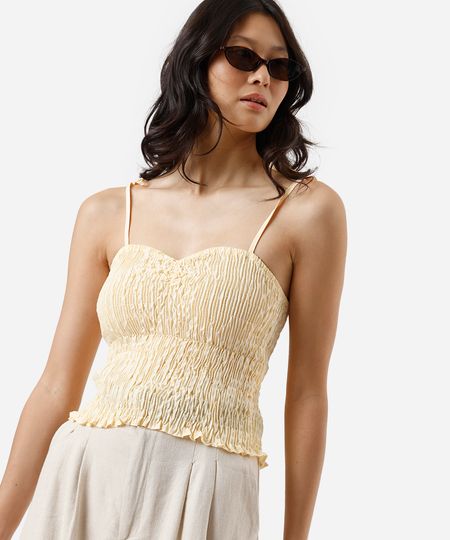 blusa alça fina feminina decote coração franzida amarela PP blusa alça fina feminina decote coração franzida amarela PP