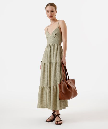 vestido midi alça fina feminino de laise com recortes verde GG