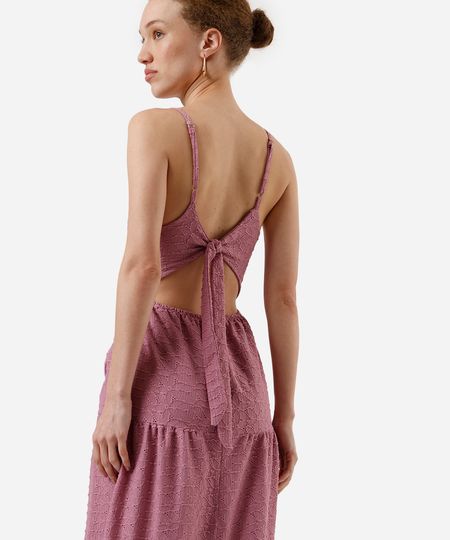 vestido midi alça fina feminino de laise com recortes lilás GG vestido midi alça fina feminino de laise com recortes lilás GG