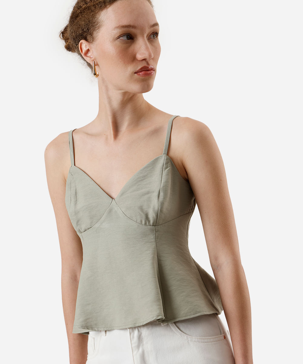 blusa peplum feminina alça fina de viscose verde