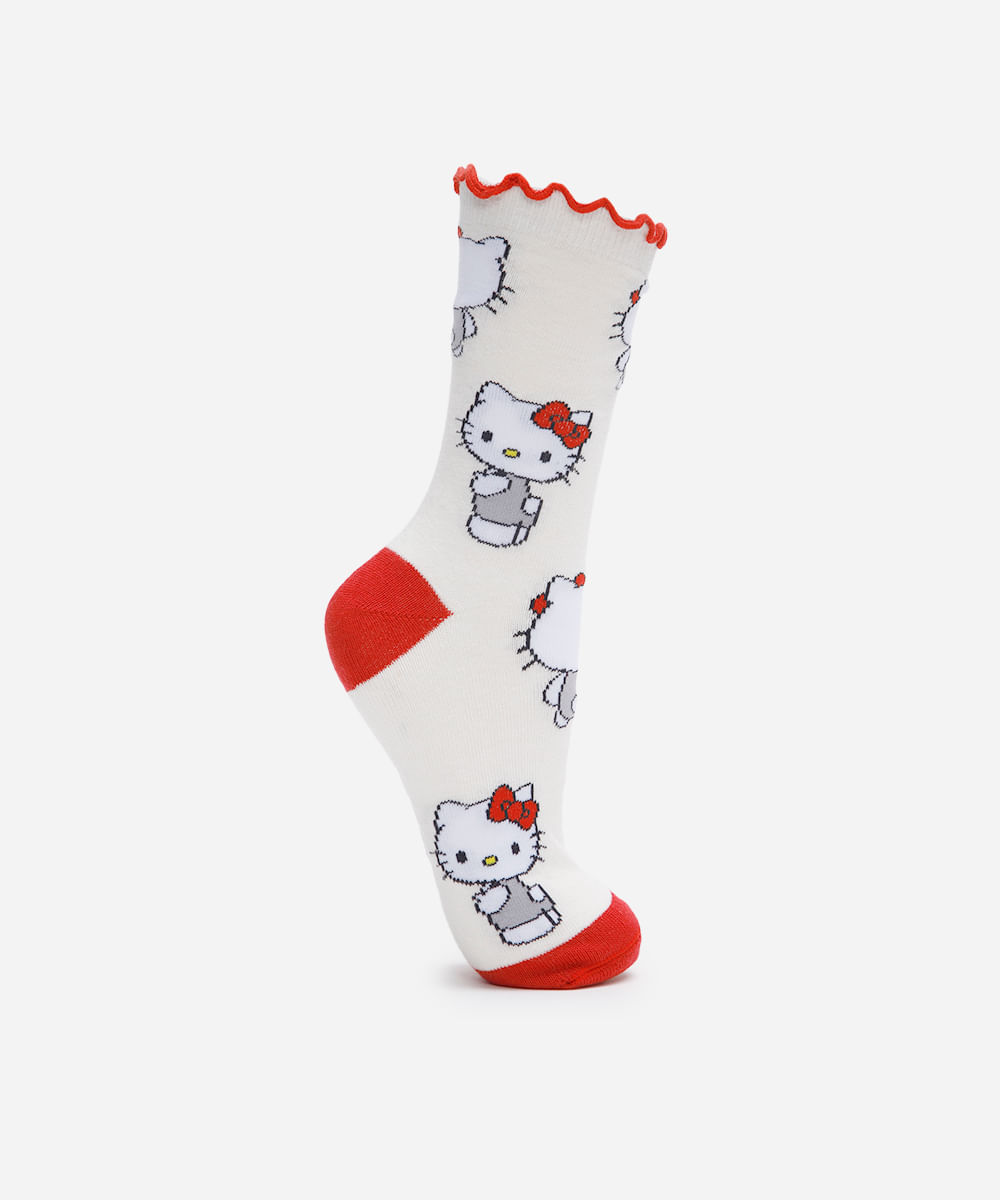 meia cano alto com algodão hello kitty off white meia cano alto com algodão hello kitty off white