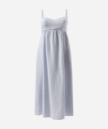 vestido longo feminino de viscose listrado plus size azul GG