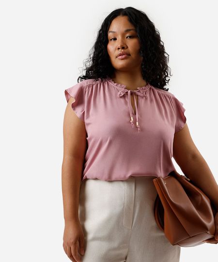 blusa feminina de viscose manga curta plus size rosa GG1 blusa feminina de viscose manga curta plus size rosa GG1