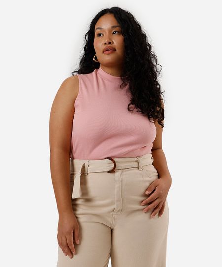 regata feminina plus size gola alta rosa GG