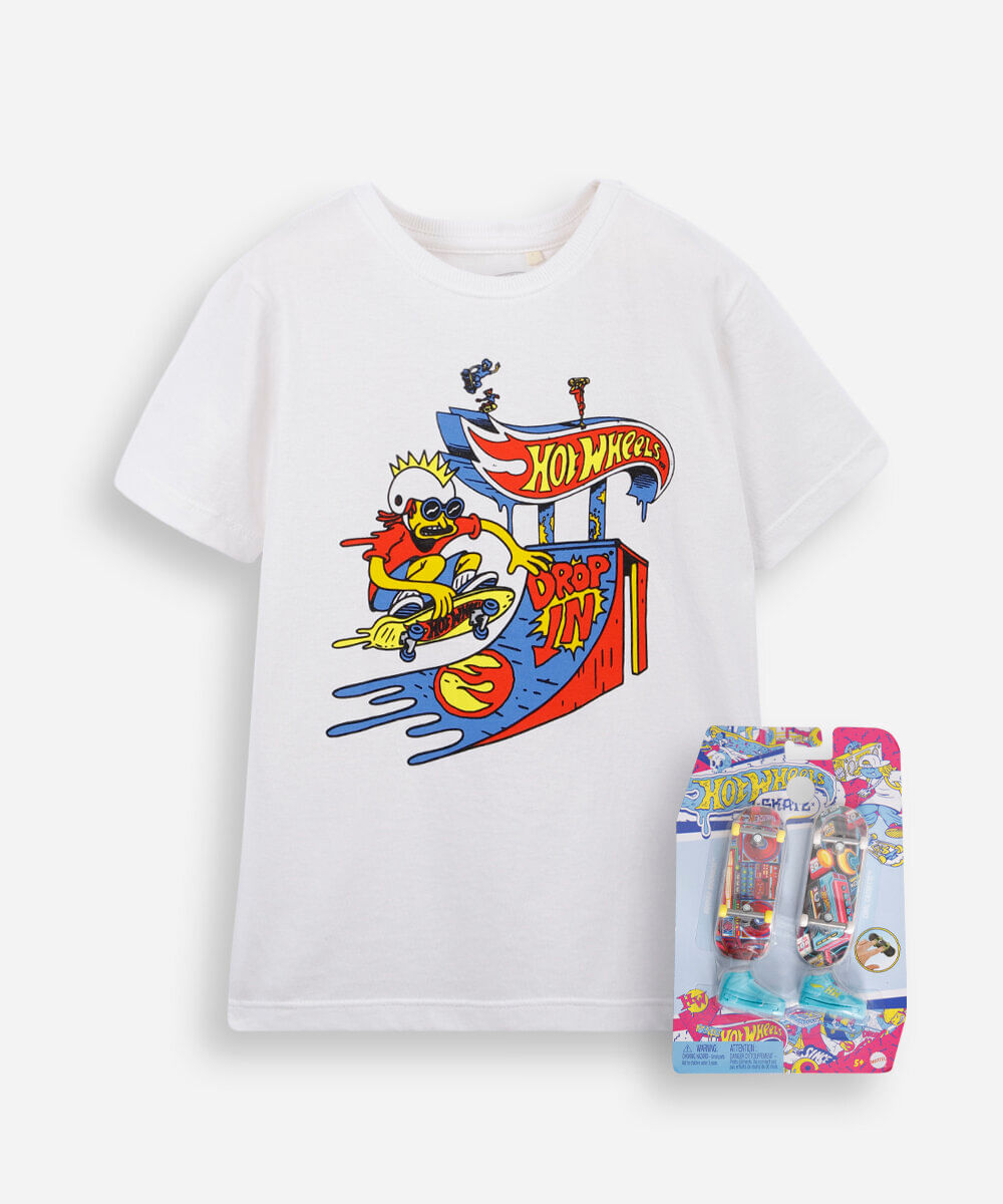 camiseta infantil de algodão hot wheels off white