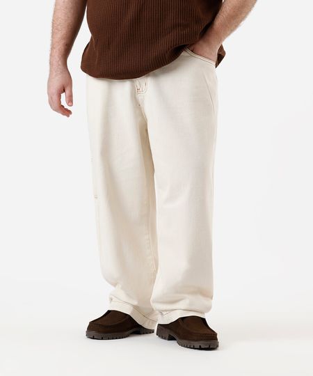 calça masculina baggy plus size bege 52