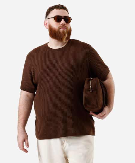 camiseta masculina de tricot texturizada plus size marrom GG2 camiseta masculina de tricot texturizada plus size marrom GG2