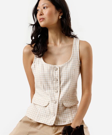 colete feminino de sarja xadrez off white M colete feminino de sarja xadrez off white M