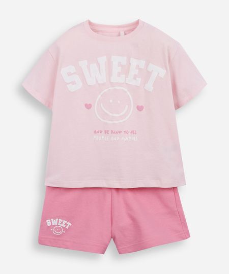 conjunto curto infantil de algodão estampado rosa 4 conjunto curto infantil de algodão estampado rosa 4