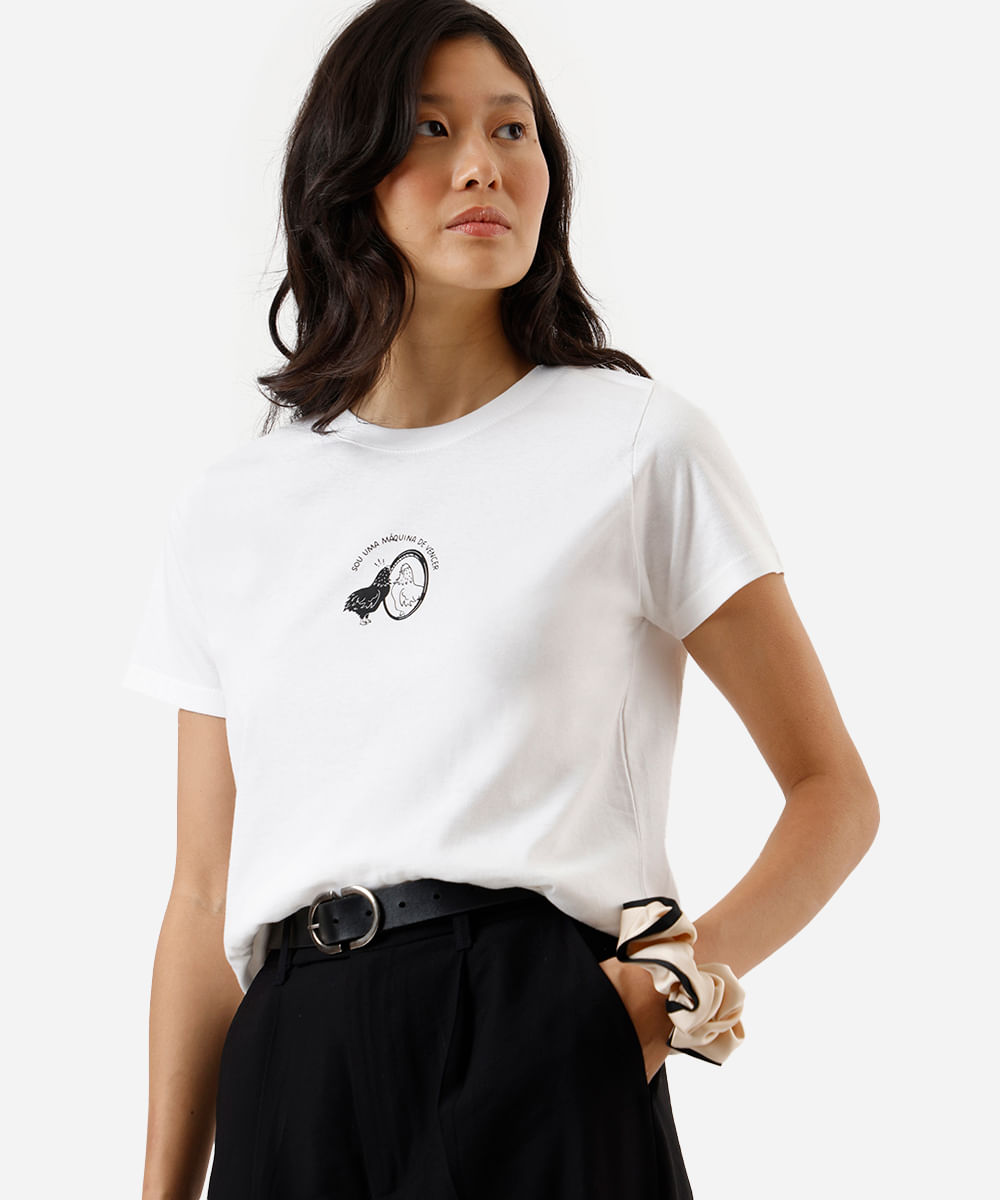 camiseta feminina de algodão estampada off white