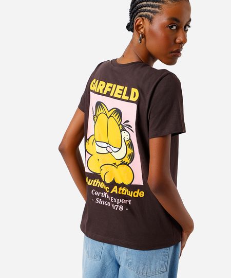 camiseta feminina algodão garfield marrom M