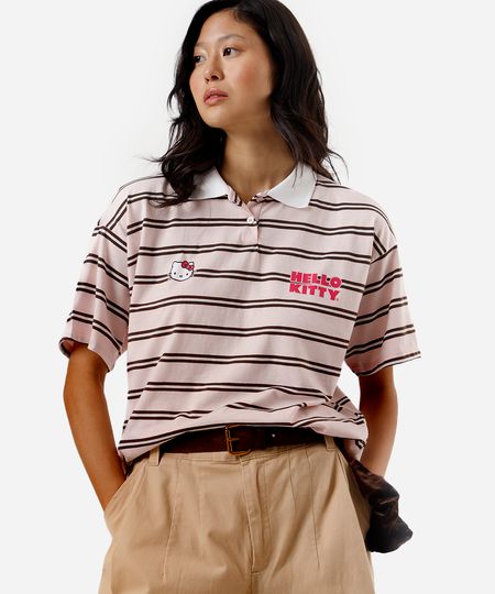 polo feminina com algodão listrada hello kitty rosa PP