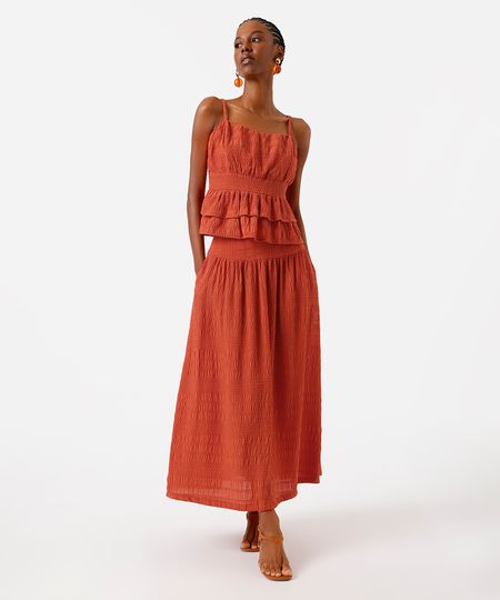 saia midi feminina texturizada laranja 36