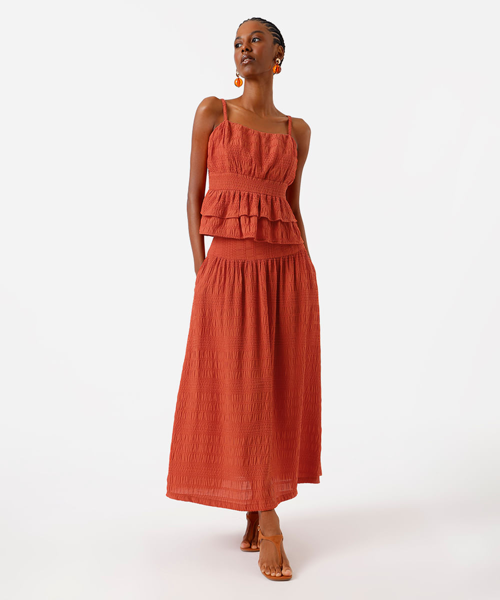 saia midi feminina texturizada laranja
