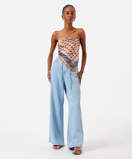 calça pijama feminina jeans com cordão azul 36