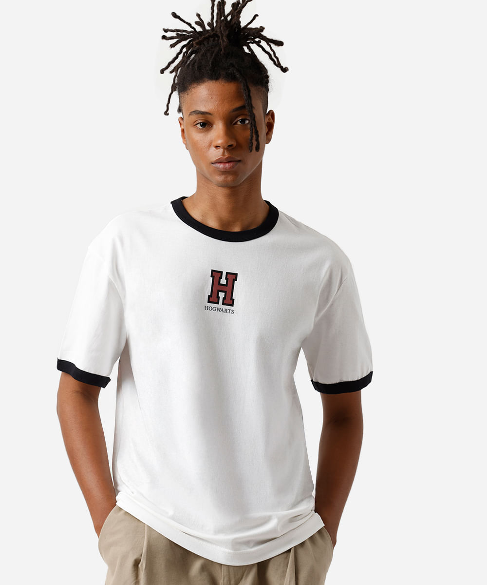 camiseta masculina de algodão harry potter off white