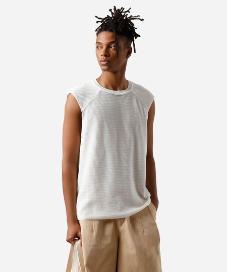 regata raglan masculina de tricot texturizada off white P regata raglan masculina de tricot texturizada off white P