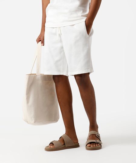 bermuda masculina de sarja cós elástico off white P bermuda masculina de sarja cós elástico off white P