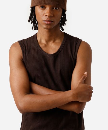 regata masculina com algodão canelada marrom M regata masculina com algodão canelada marrom M