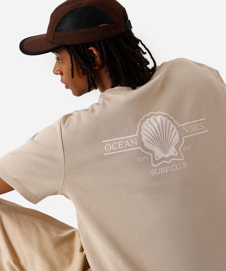 camiseta masculina de algodão estampada bege G