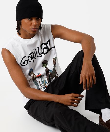 regata machão masculina de algodão gorillaz off white M regata machão masculina de algodão gorillaz off white M
