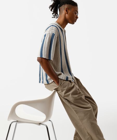 camisa masculina de tricot listrada azul M