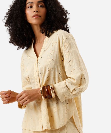 camisa feminina de laise manga longa  amarela PP