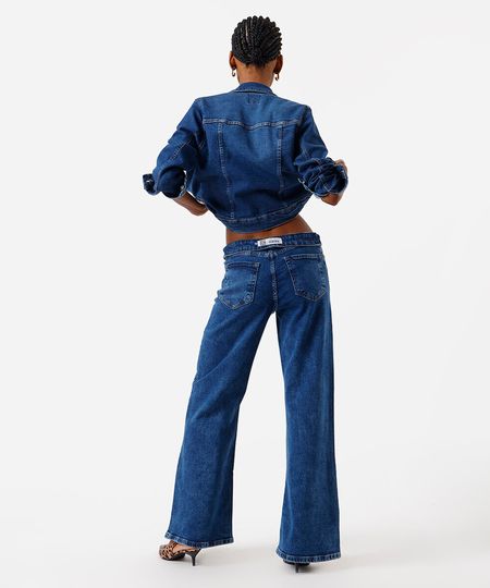 calça wide leg feminina jeans barra desfiada azul 36 calça wide leg feminina jeans barra desfiada azul 36