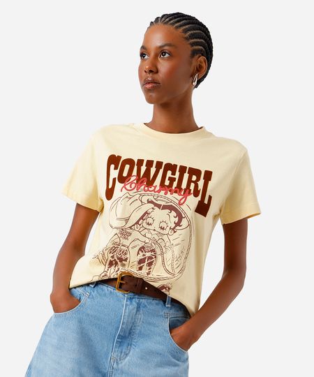 camiseta feminina de algodão betty boop texturizada amarela PP