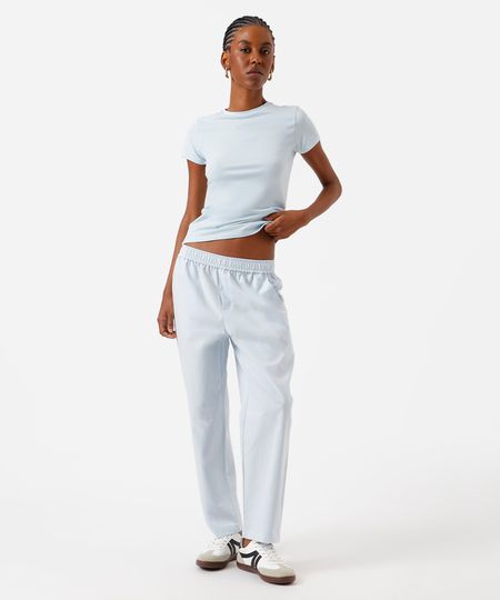 calça reta básica feminina de algodão azul GG calça reta básica feminina de algodão azul GG