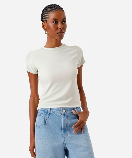 camiseta básica feminina de algodão manga curta verde GG