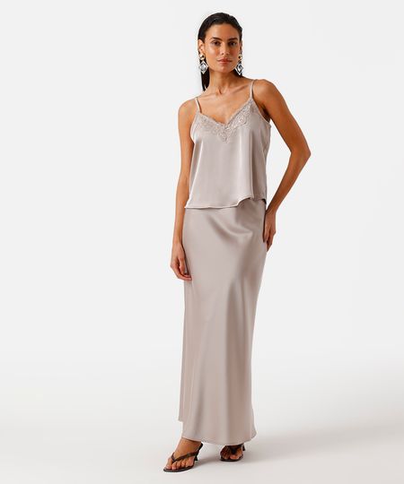 saia longa feminina evasê acetinada cós elástico cinza 36 saia longa feminina evasê acetinada cós elástico cinza 36