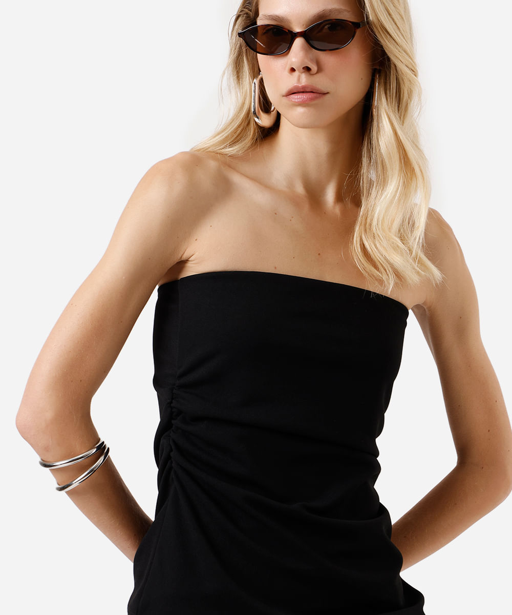 blusa sem alça feminina com franzidos preto