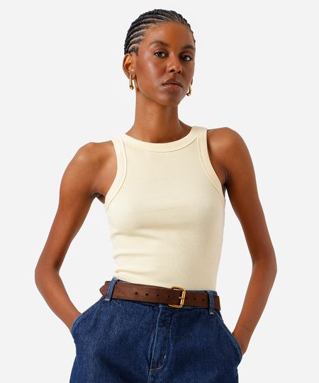 regata feminina de algodão canelada amarela G regata feminina de algodão canelada amarela G