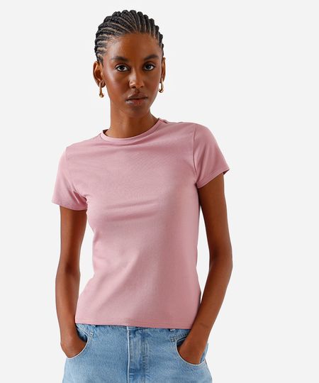 camiseta básica feminina de algodão manga curta rosa P camiseta básica feminina de algodão manga curta rosa P
