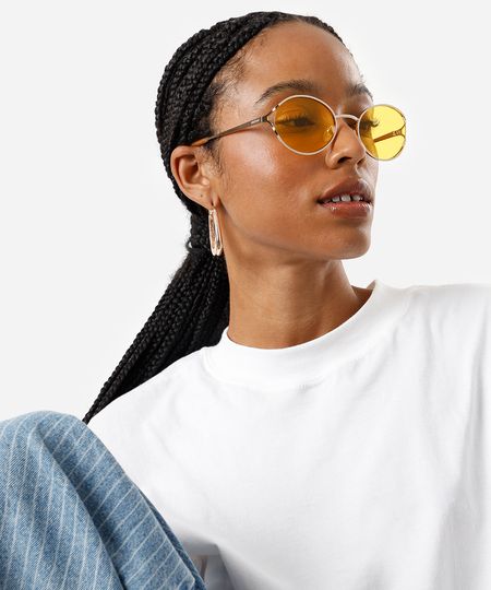 óculos de sol oval feminino - ouro UNICO óculos de sol oval feminino - ouro UNICO