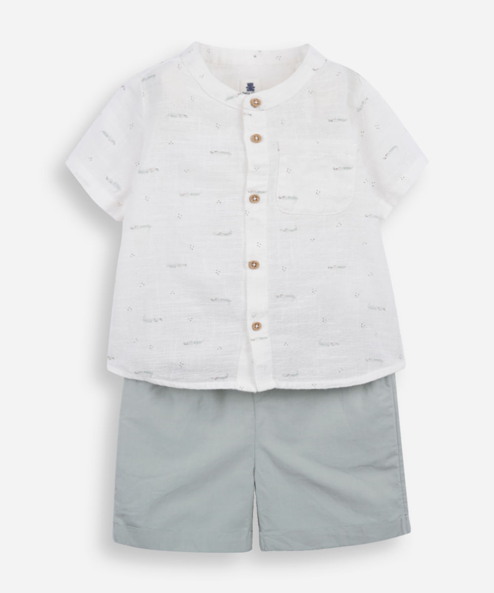 conjunto curto infantil de algodão jacaré - verde médio