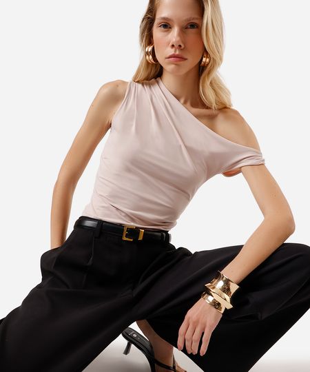 regata feminina de poliamida franzida rosa PP