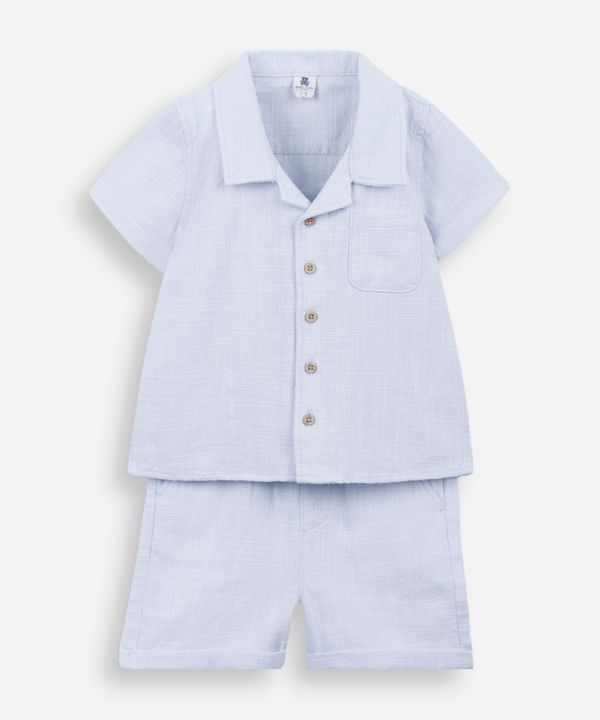 conjunto curto infantil de algodão texturizado azul 3-6