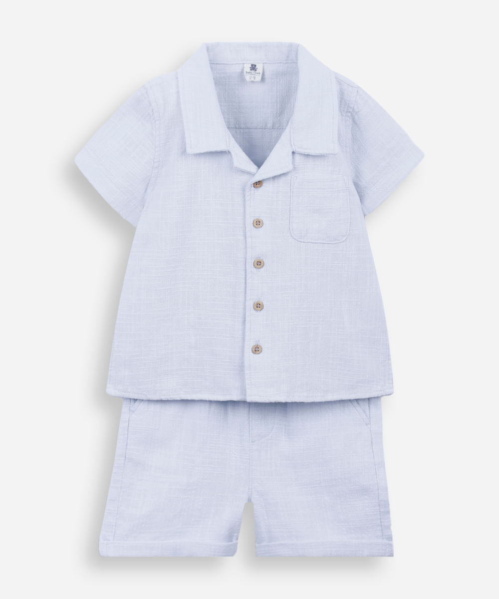 conjunto curto infantil de algodão texturizado azul