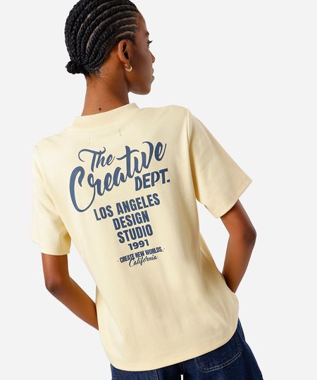 camiseta feminina de algodão estampada amarela M camiseta feminina de algodão estampada amarela M